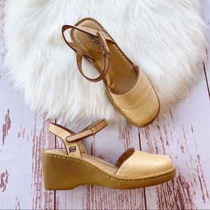 Born Nude Leather Velcro Strap Sling Wedges